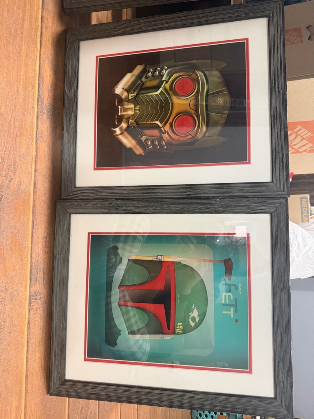 Framed Star-Lord & Boba Fett Helmet Art Prints - Red, Green, Gold